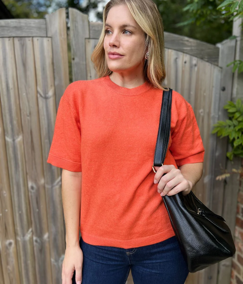 Orange Air Yarn Short Sleeve Crew Neck Jumper - Image 7