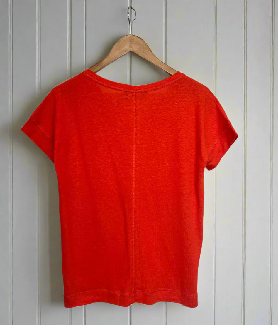 Orange Linen Blend V Neck Tee - Image 2