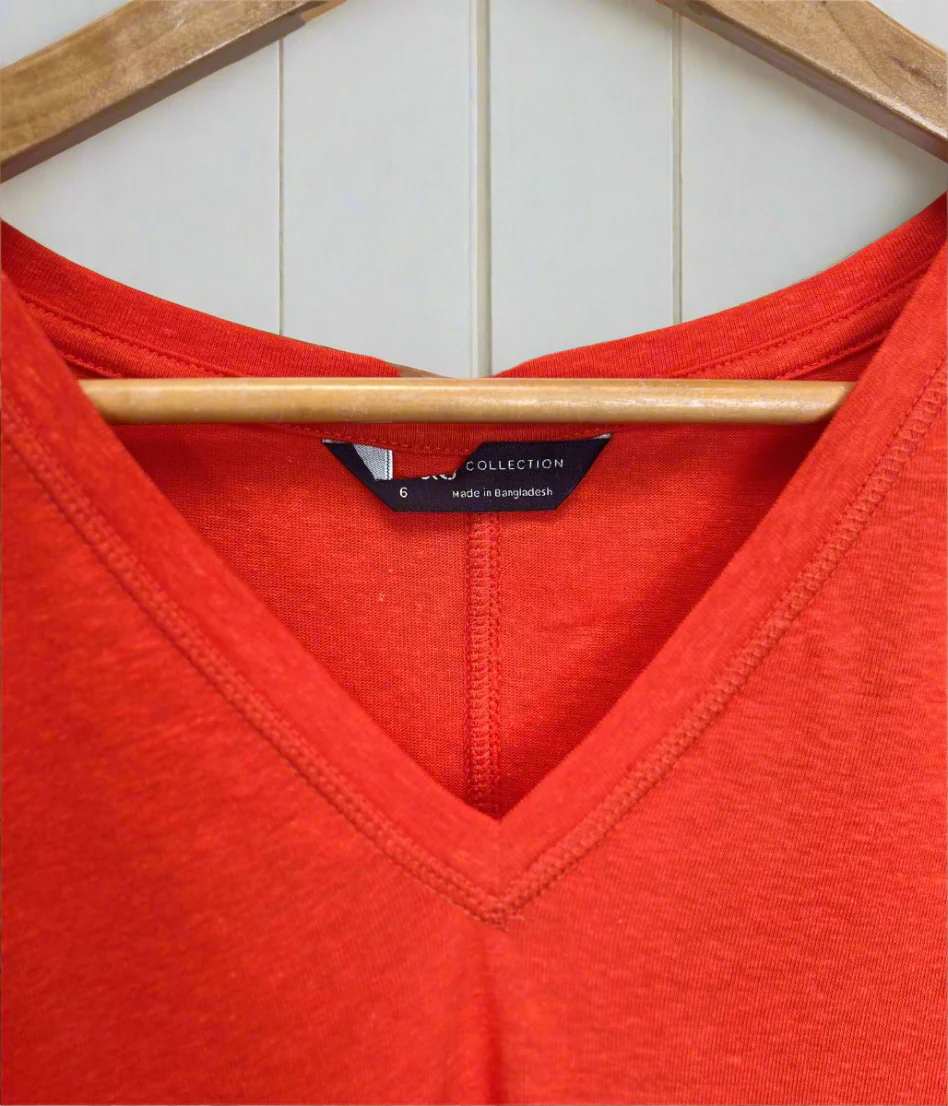 Orange Linen Blend V Neck Tee - Image 3
