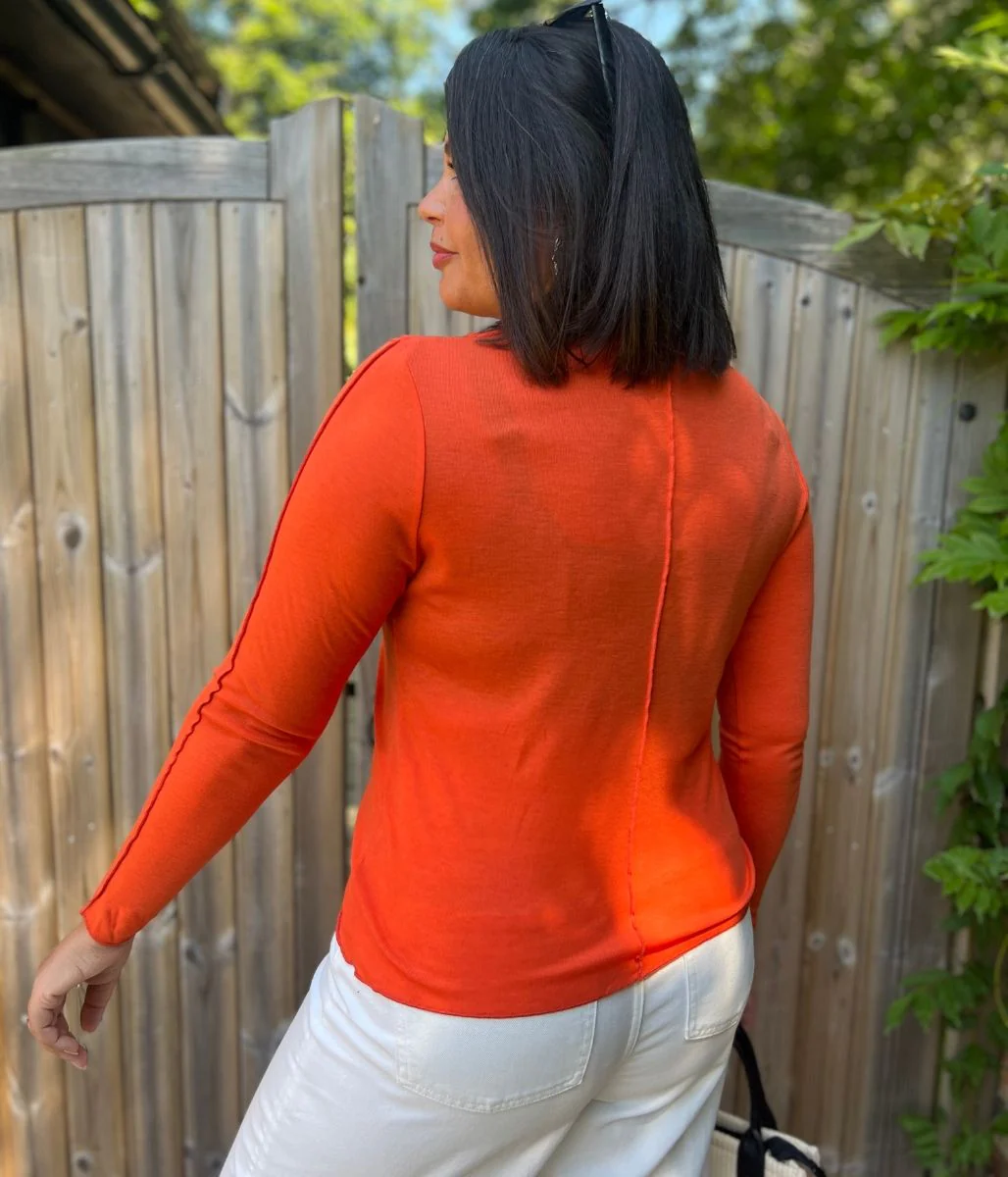 Orange Lyocell Blend Ribbed Top - Image 3