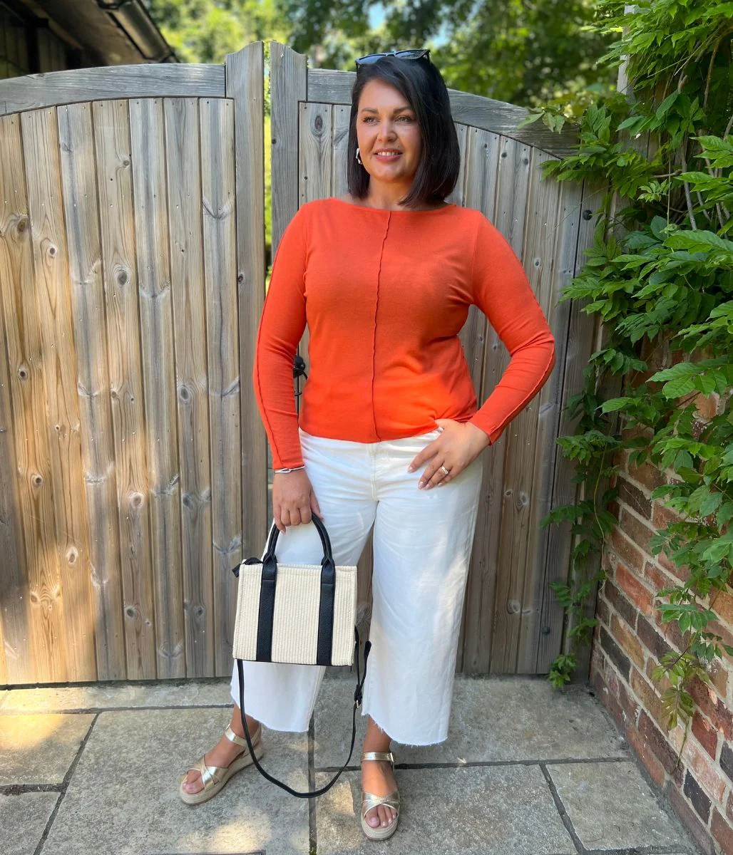 Orange Lyocell Blend Ribbed Top - Image 5