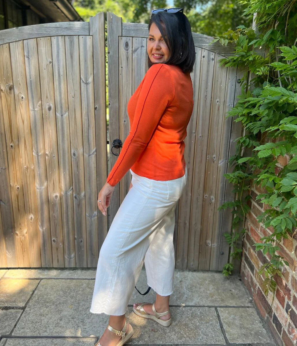 Orange Lyocell Blend Ribbed Top - Image 6