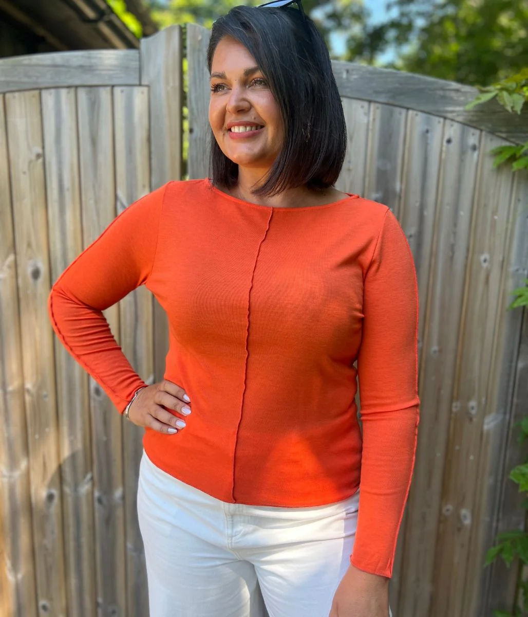 Orange Lyocell Blend Ribbed Top - Image 7