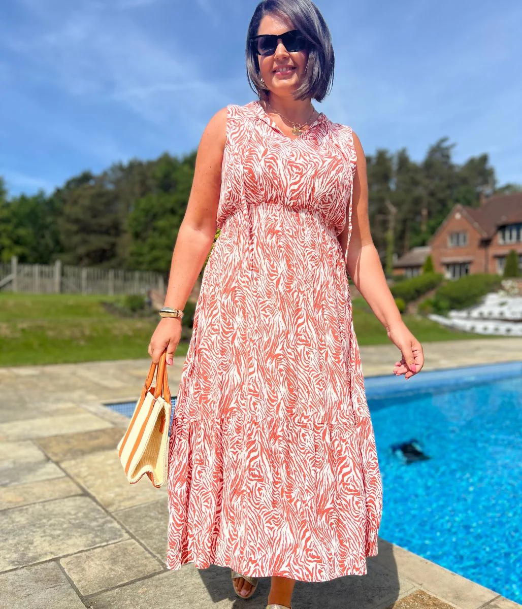 Orange Santorini Shirred Waist Midi Dress - Image 10