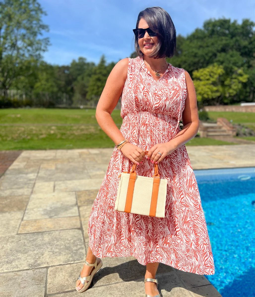 Orange Santorini Shirred Waist Midi Dress - Image 5