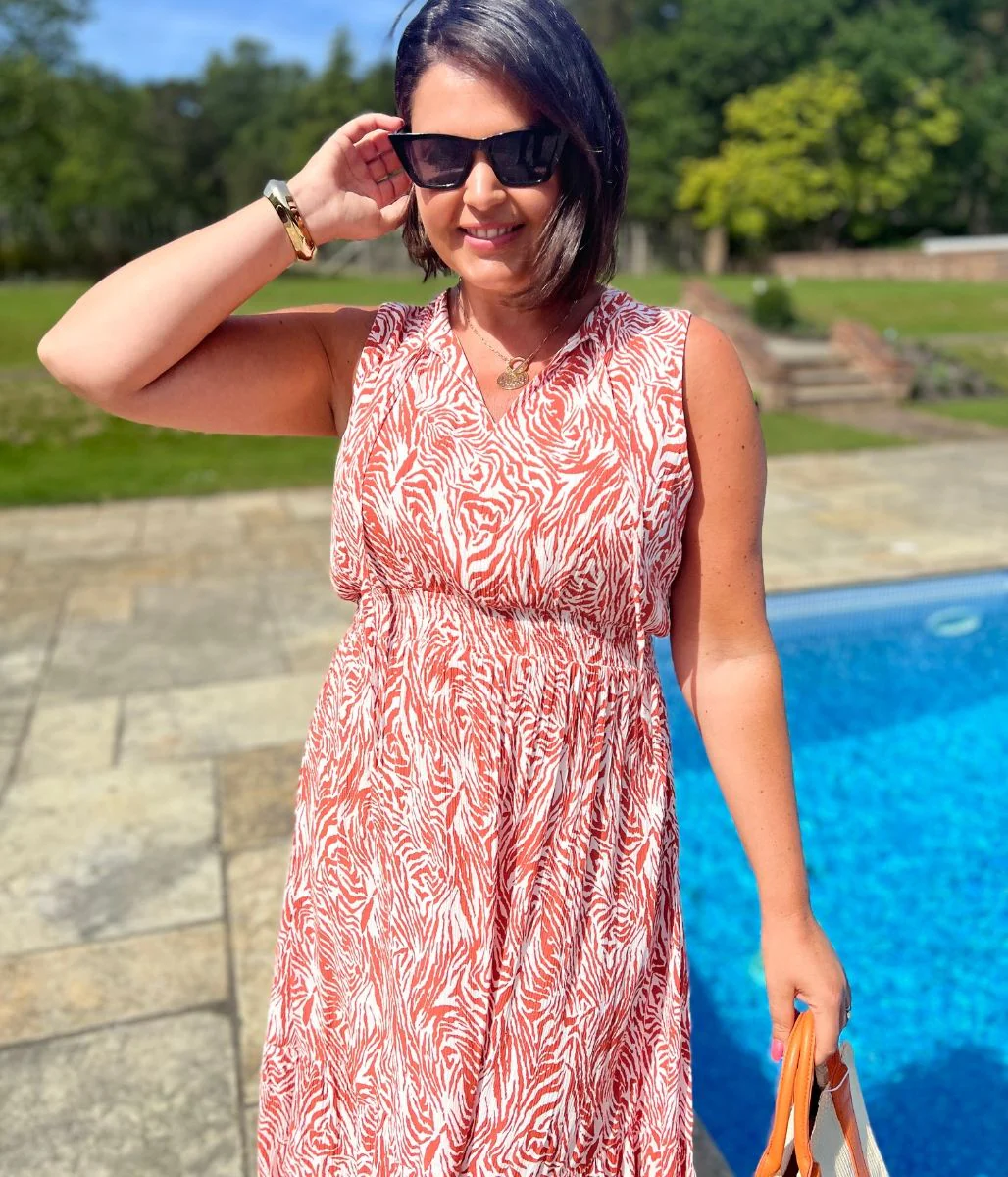 Orange Santorini Shirred Waist Midi Dress - Image 6