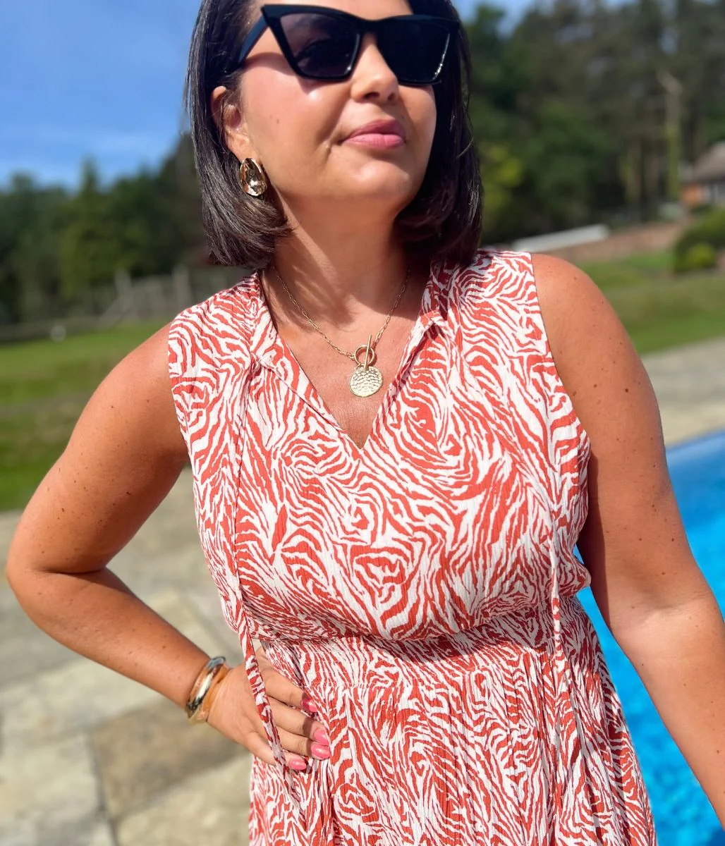 Orange Santorini Shirred Waist Midi Dress - Image 7