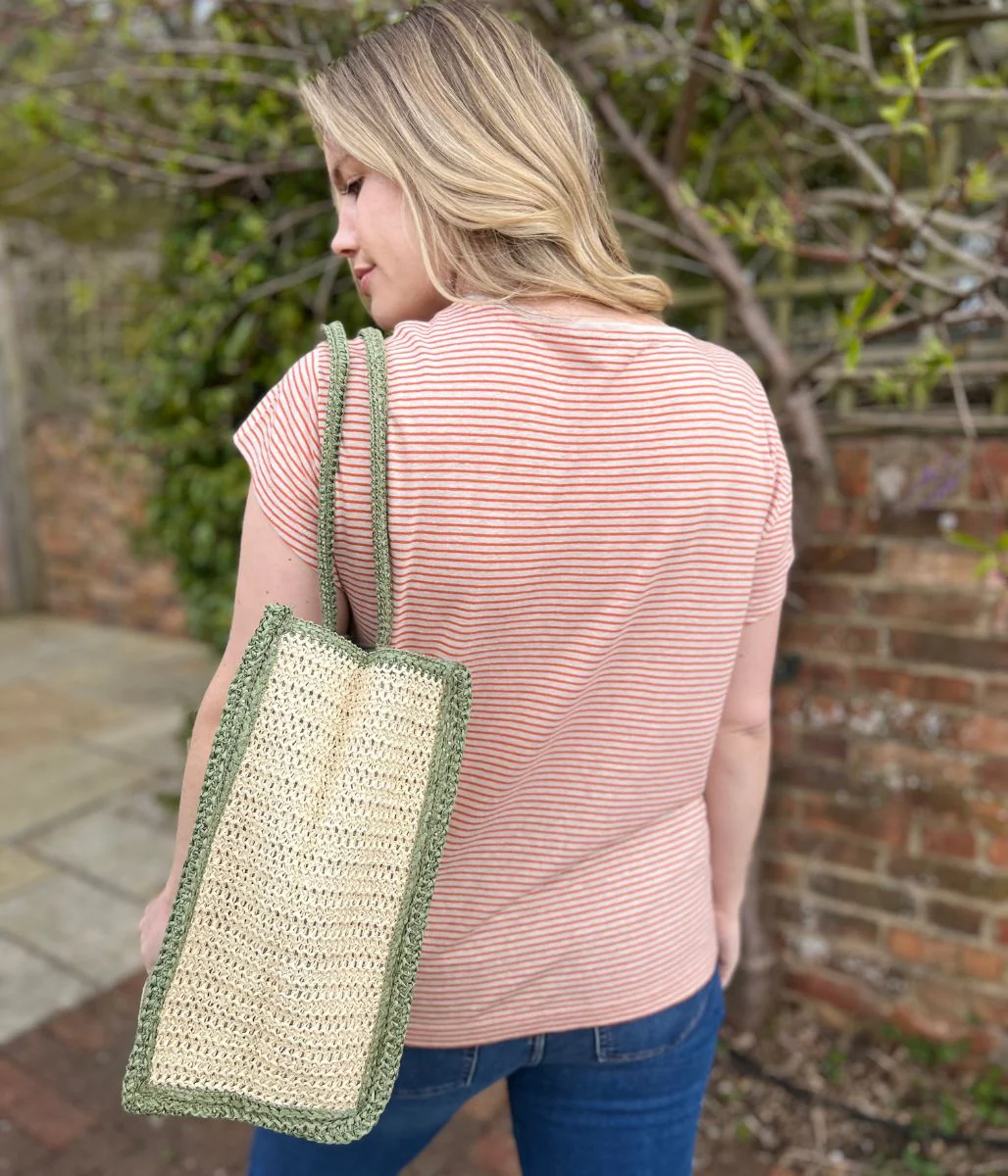Orange Striped Linen Blend Crew Neck Top - Image 6