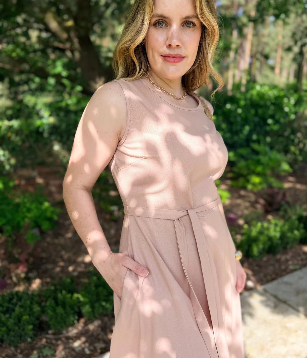 Pale Pink Sleeveless Belted Linen Blend Midi Dress - Image 10