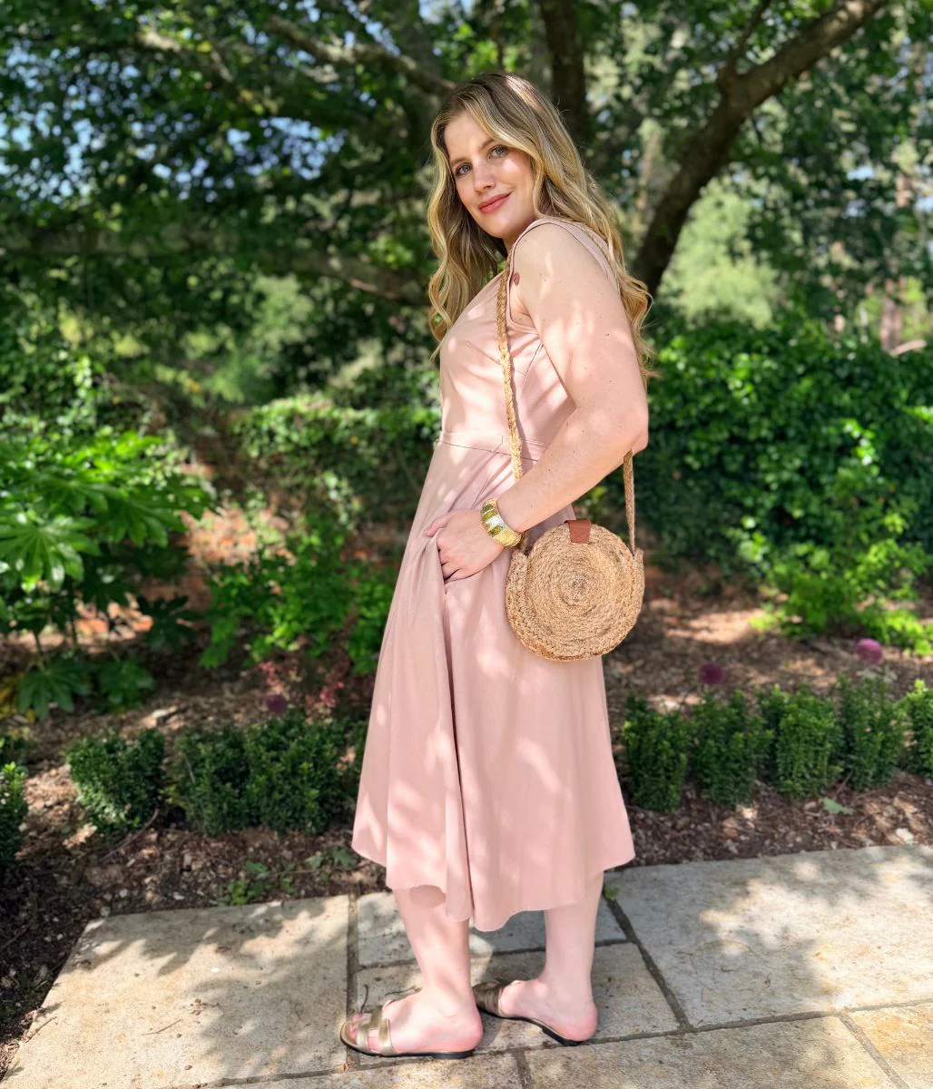 Pale Pink Sleeveless Belted Linen Blend Midi Dress - Image 6