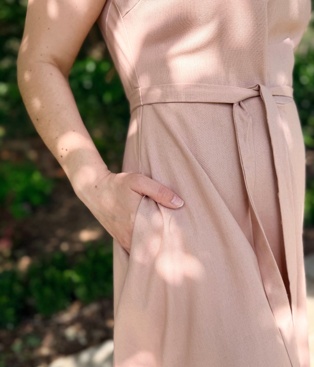Pale Pink Sleeveless Belted Linen Blend Midi Dress - Image 7