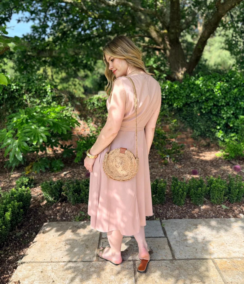 Pale Pink Sleeveless Belted Linen Blend Midi Dress - Image 8