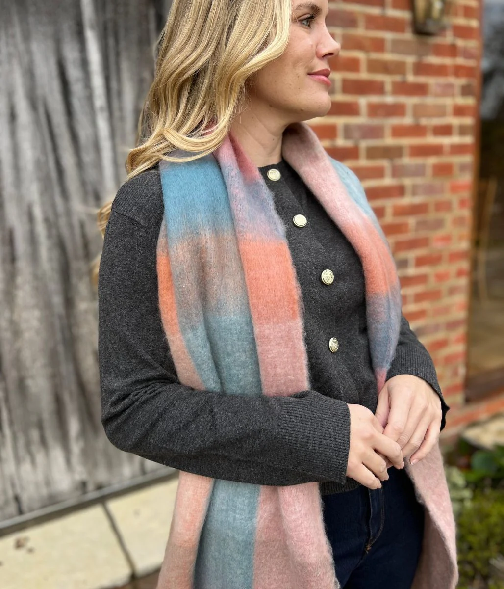 Pink & Blue Cosy Tassel Scarf - Image 3