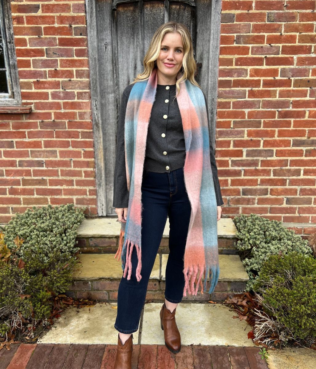 Pink & Blue Cosy Tassel Scarf - Image 5