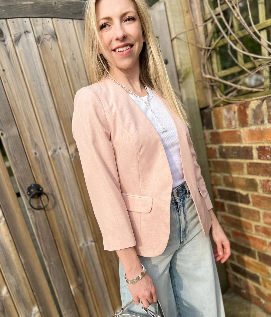 Pink Collarless Blazer - Image 3