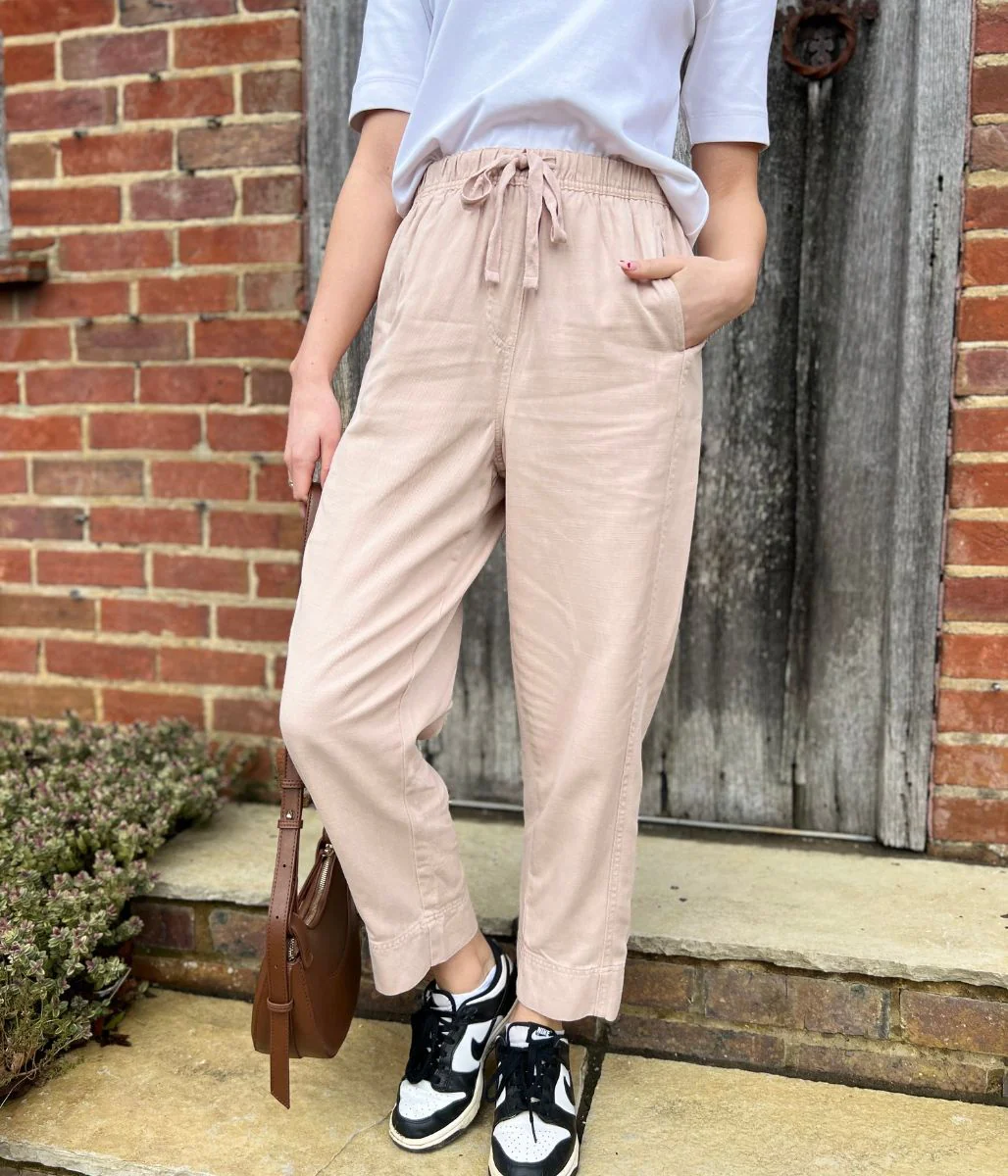 Pink Cropped Barrel Tencel Trousers - Image 3