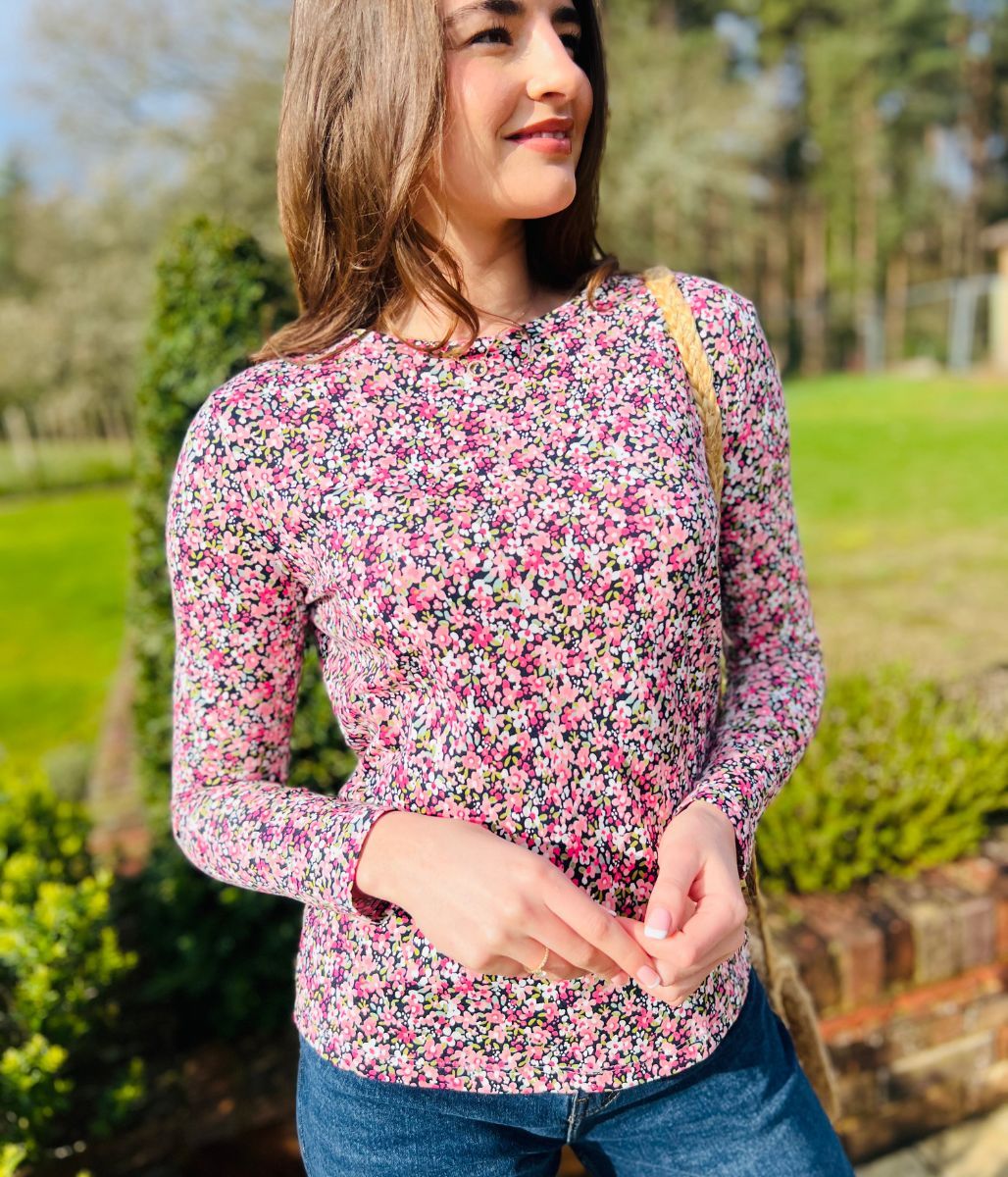 Pink Ditsy Floral Long Sleeve Top - Image 2