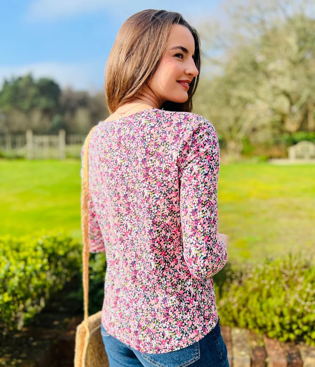 Pink Ditsy Floral Long Sleeve Top - Image 4