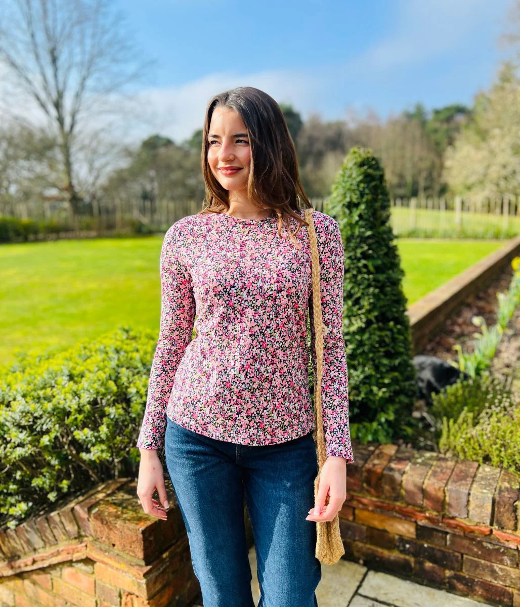 Pink Ditsy Floral Long Sleeve Top - Image 6