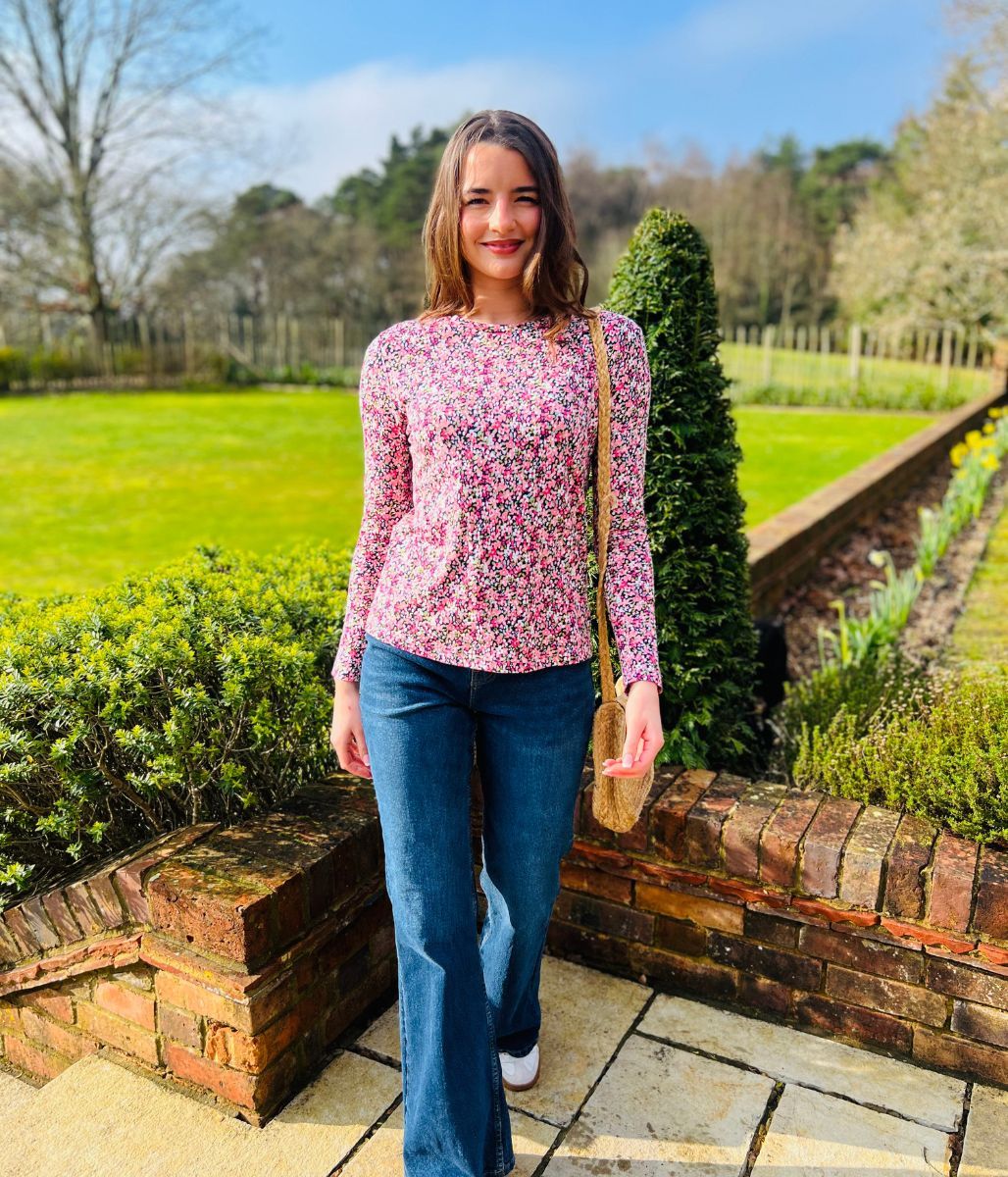 Pink Ditsy Floral Long Sleeve Top - Image 7