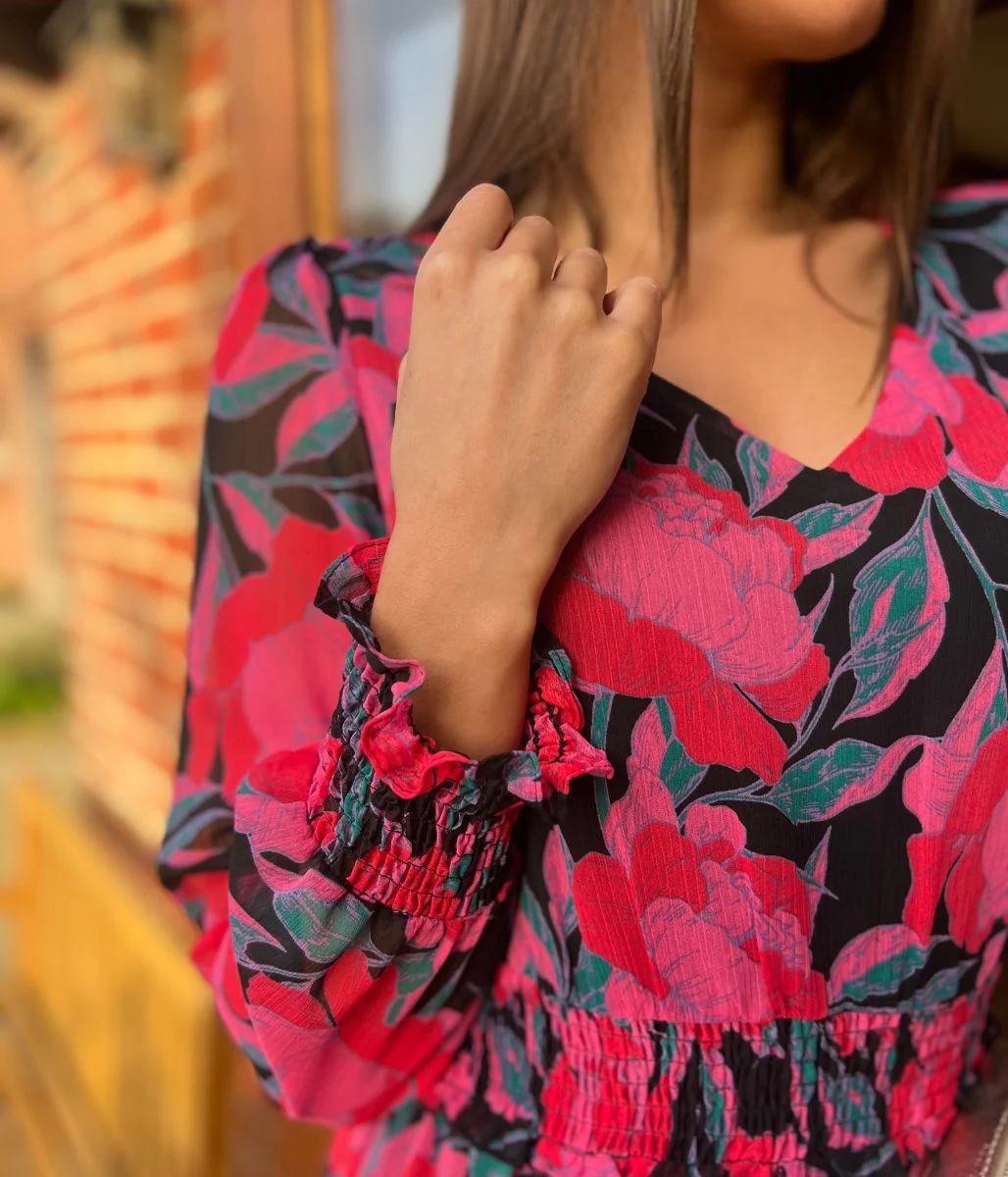 Pink Floral Chiffon Layered Dress - Image 5