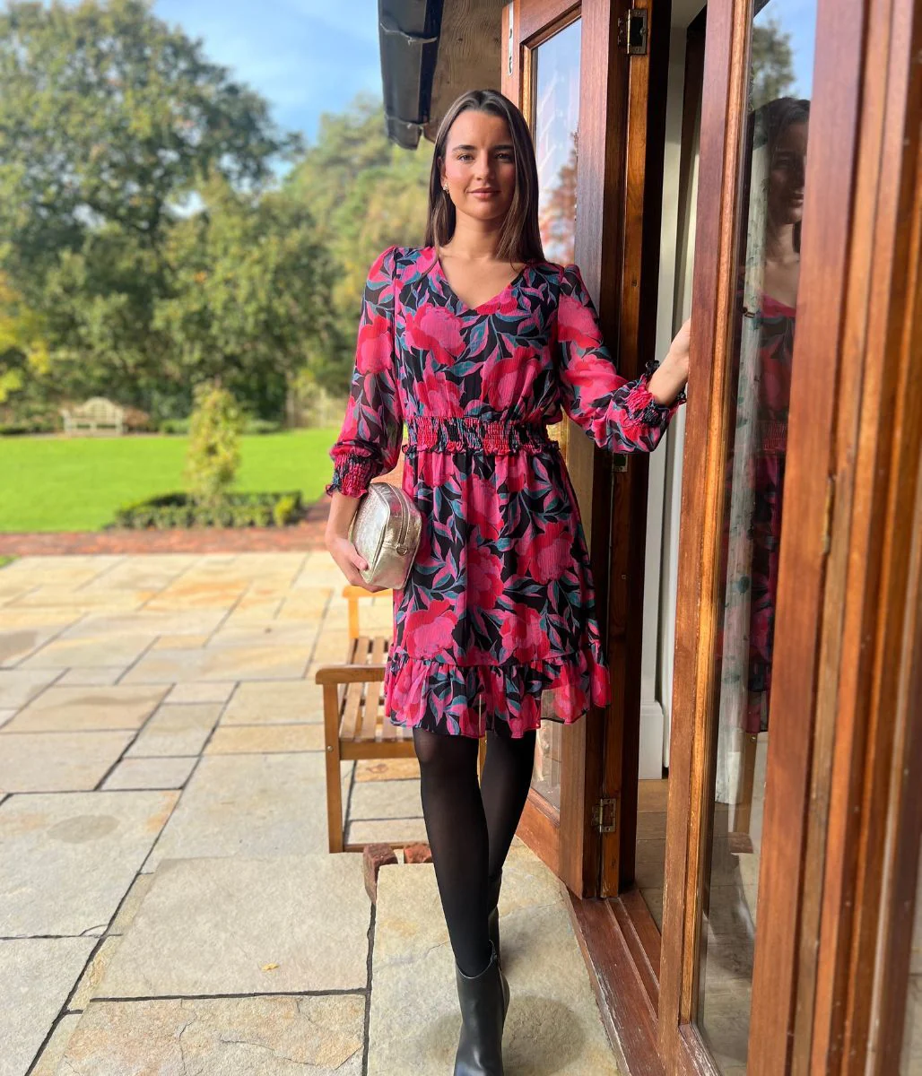 Pink Floral Chiffon Layered Dress - Image 6