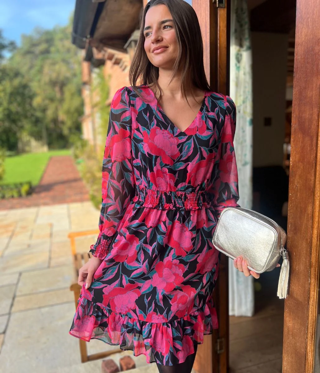 Pink Floral Chiffon Layered Dress - Image 7