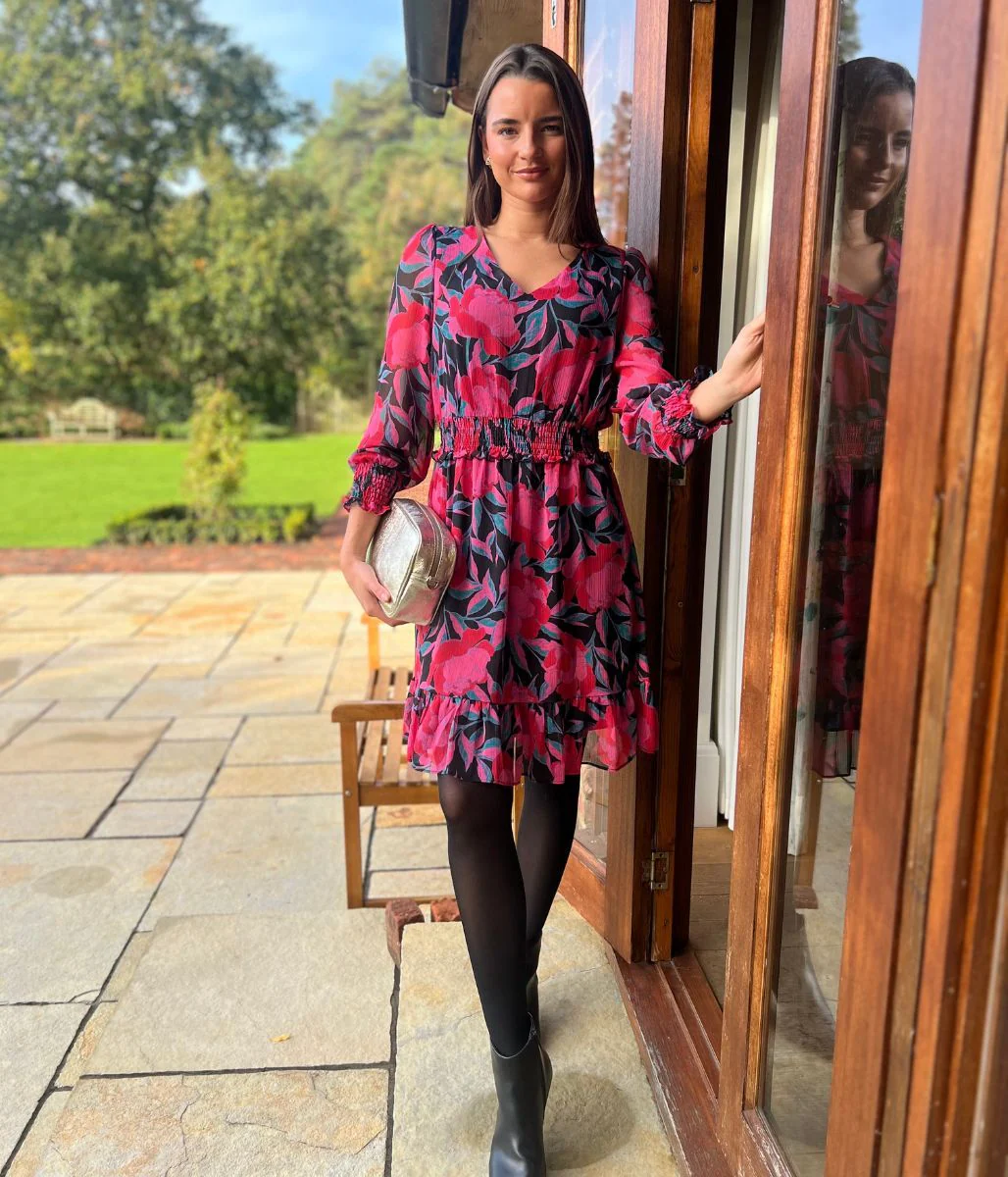 Pink Floral Chiffon Layered Dress - Image 8