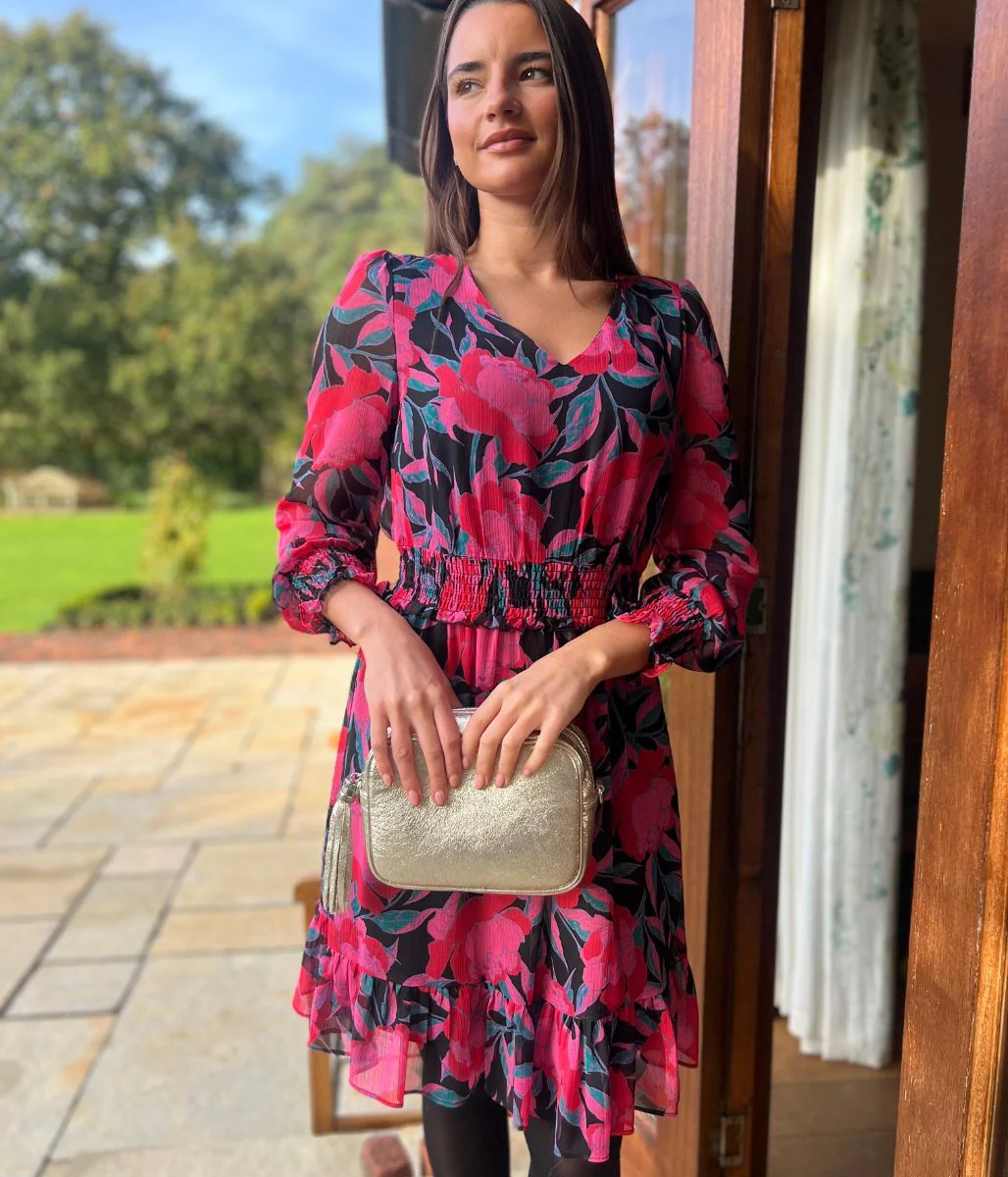 Pink Floral Chiffon Layered Dress - Image 9