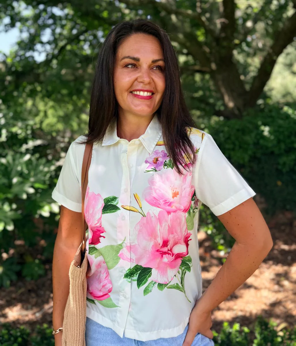 Pink Floral Short Sleeve Silky Shirt - Image 5