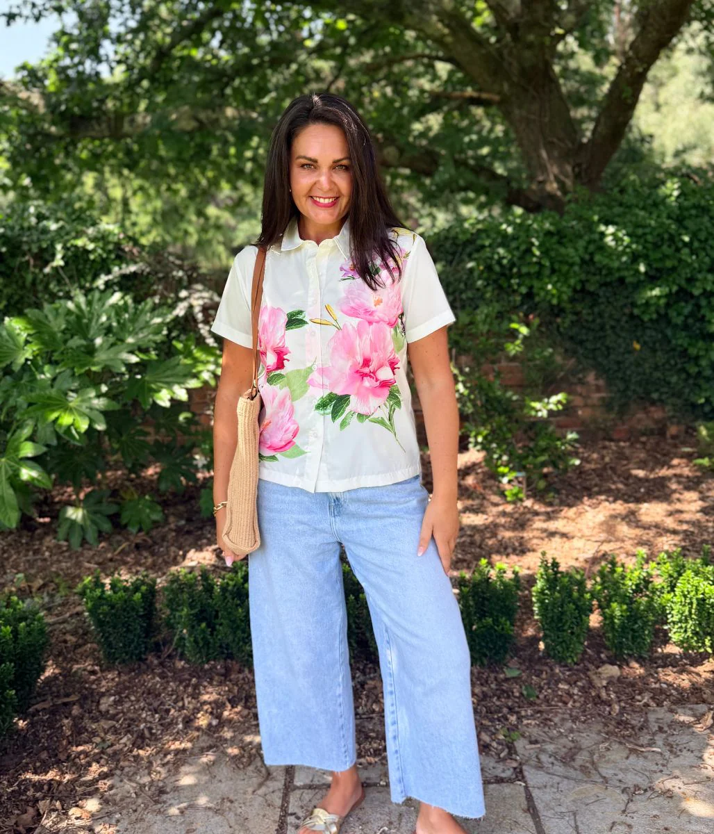 Pink Floral Short Sleeve Silky Shirt - Image 6