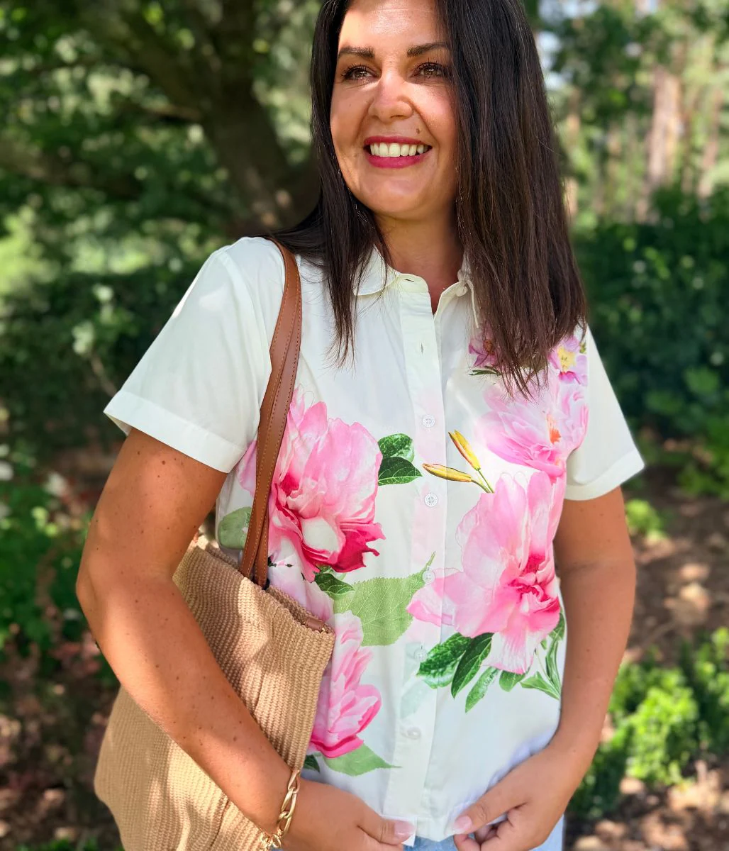 Pink Floral Short Sleeve Silky Shirt - Image 9