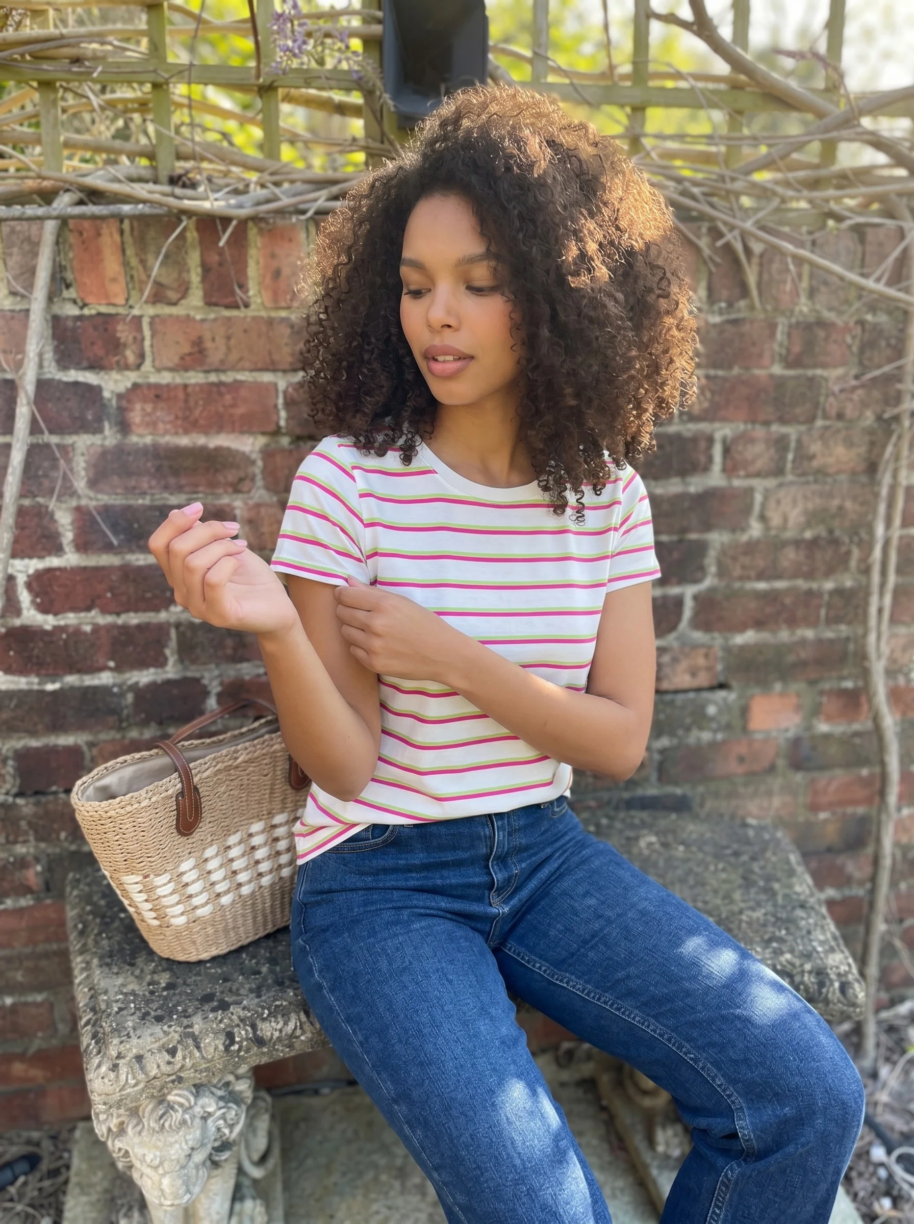 Pink & Green Stripe Cap Sleeve Tee