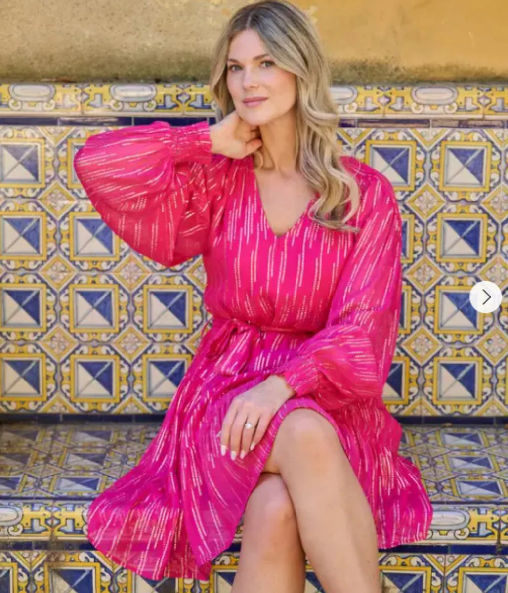 Pink Metallic Star Long Sleeve Dress