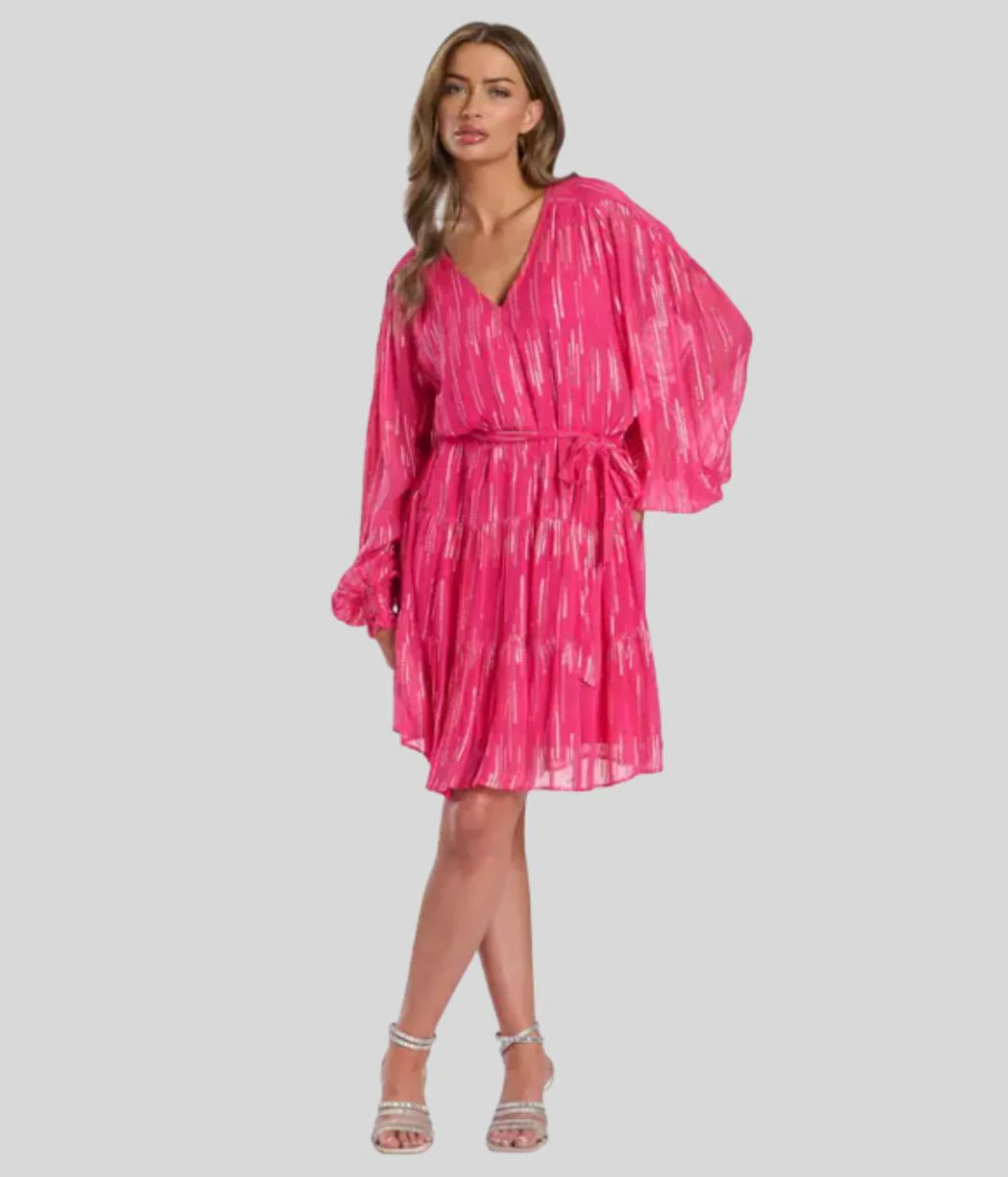 Pink Metallic Star Long Sleeve Dress - Image 2