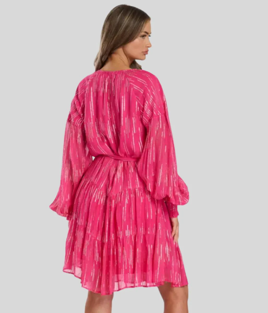 Pink Metallic Star Long Sleeve Dress - Image 3