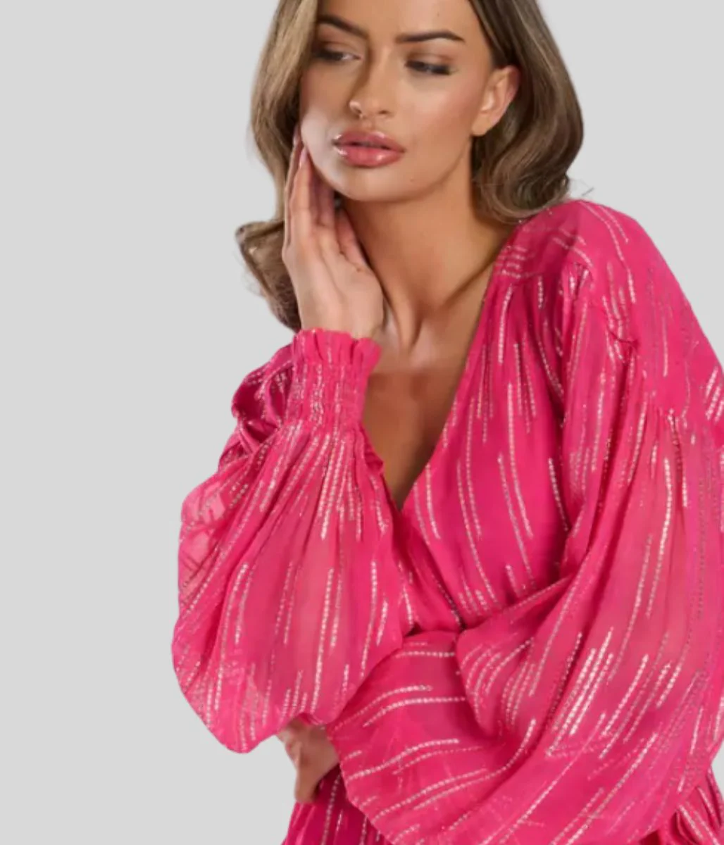 Pink Metallic Star Long Sleeve Dress - Image 4