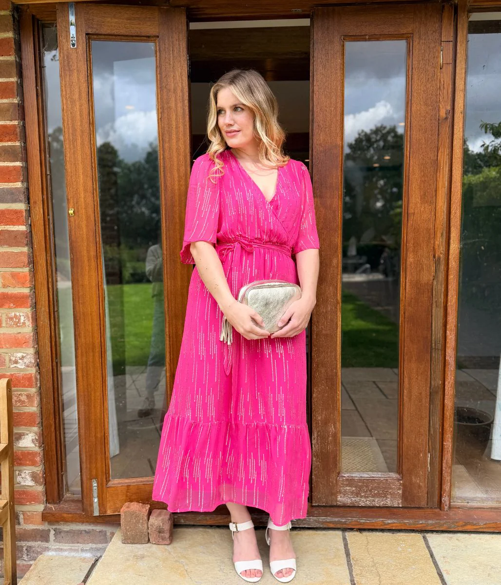 Pink Gold Detail Wrap Dress - Image 10
