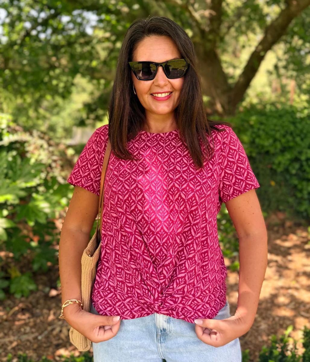 Pink Print Twist Front Top