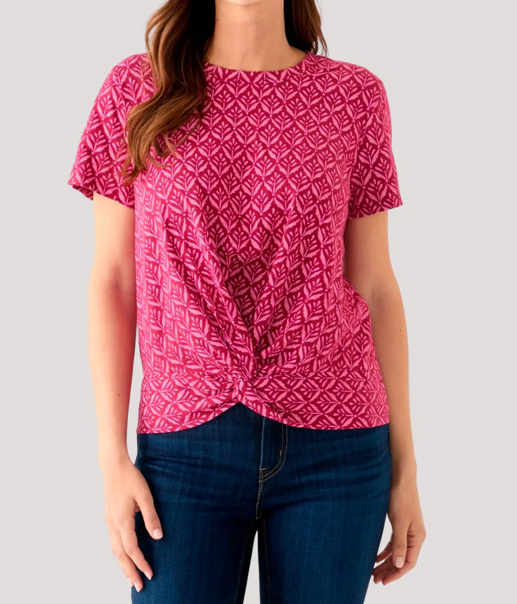 Pink Print Twist Front Top - Image 10