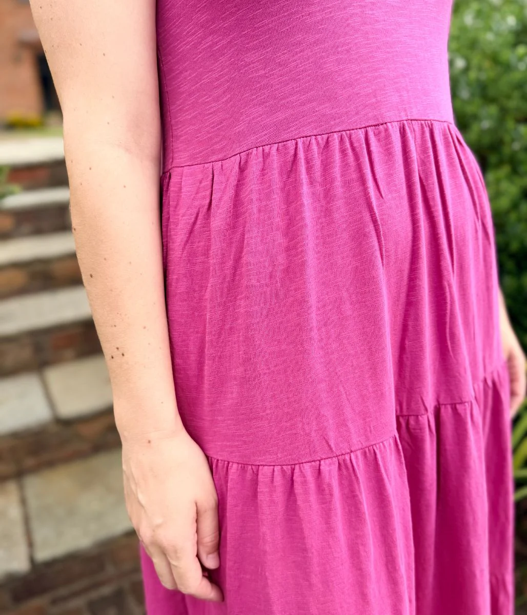 Pink Sleeveless Cotton Slub Jersey Tiered Midi Dress - Image 7