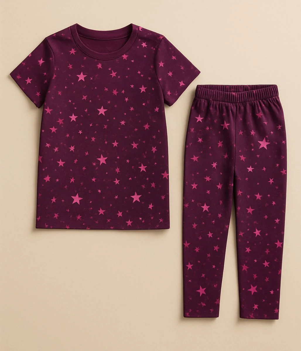 Pink Star Cotton Printed Cropped Pyjama Set - Image 3