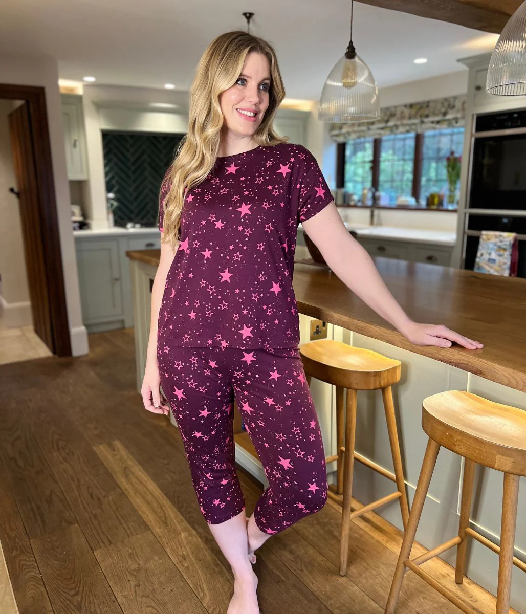 Pink Star Cotton Printed Cropped Pyjama Set - Image 4