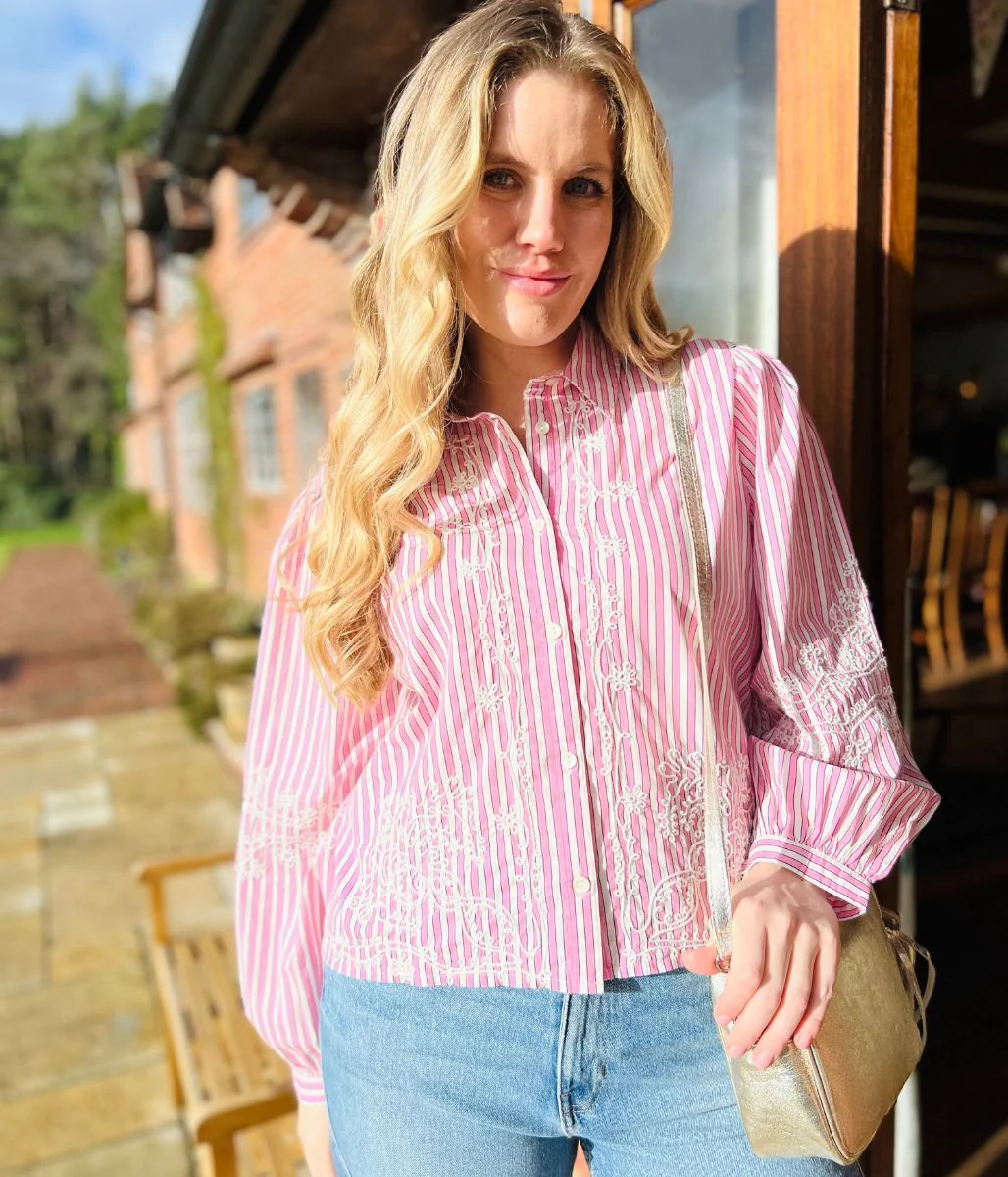 Pink Striped Embroidered Shirt - Image 12