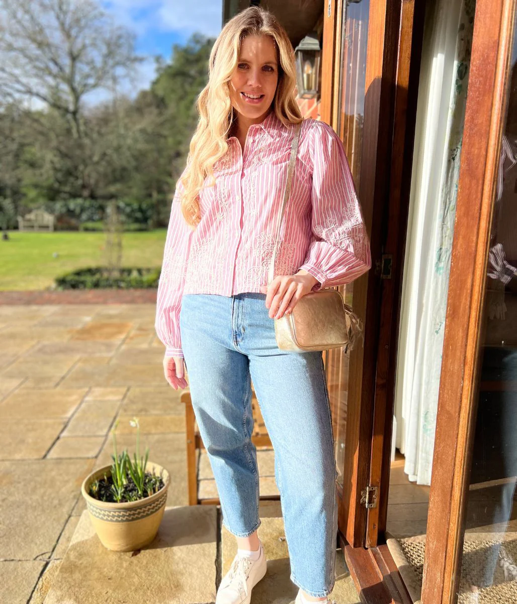 Pink Striped Embroidered Shirt - Image 3