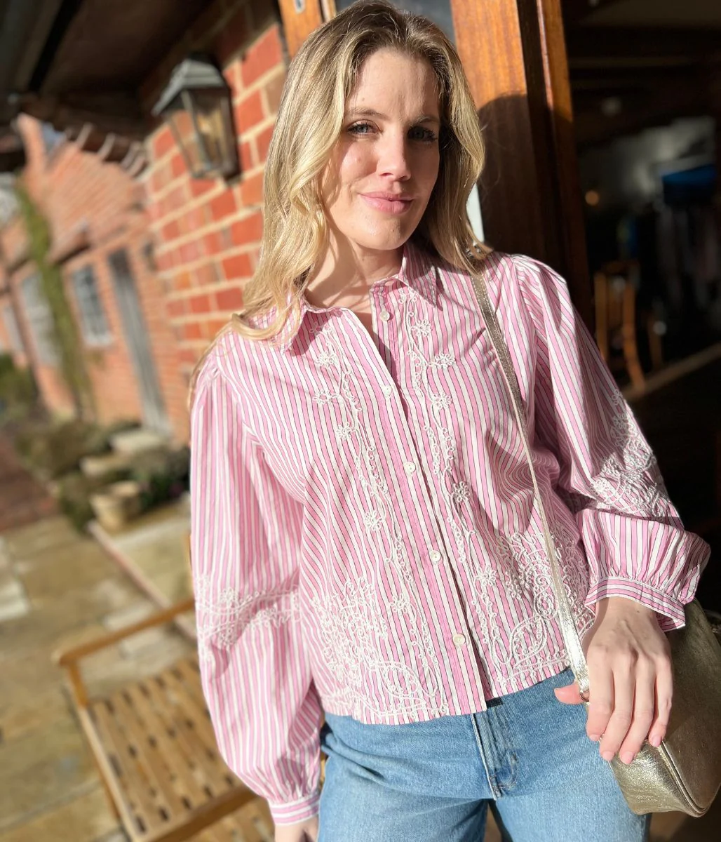 Pink Striped Embroidered Shirt - Image 4