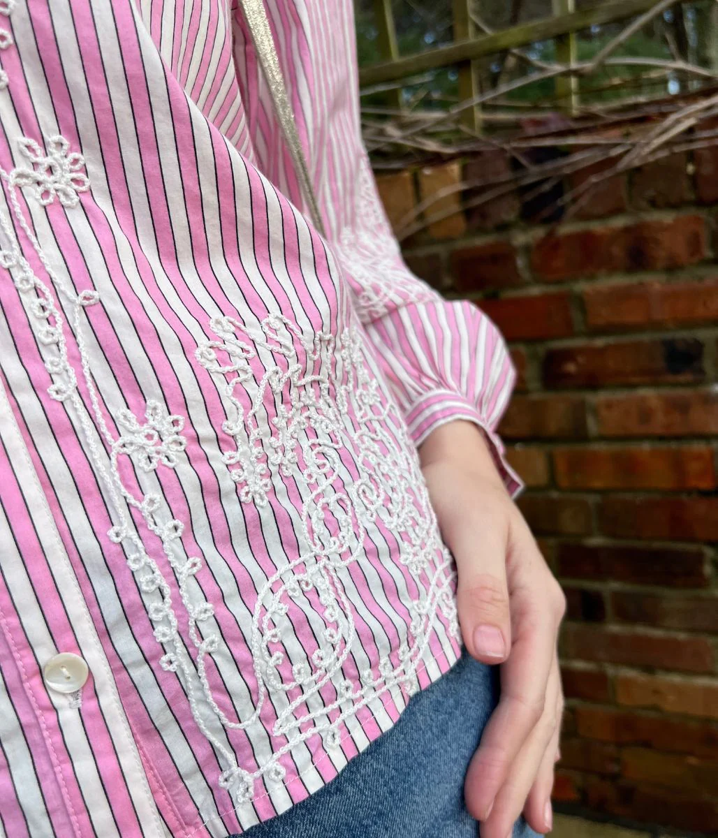 Pink Striped Embroidered Shirt - Image 6