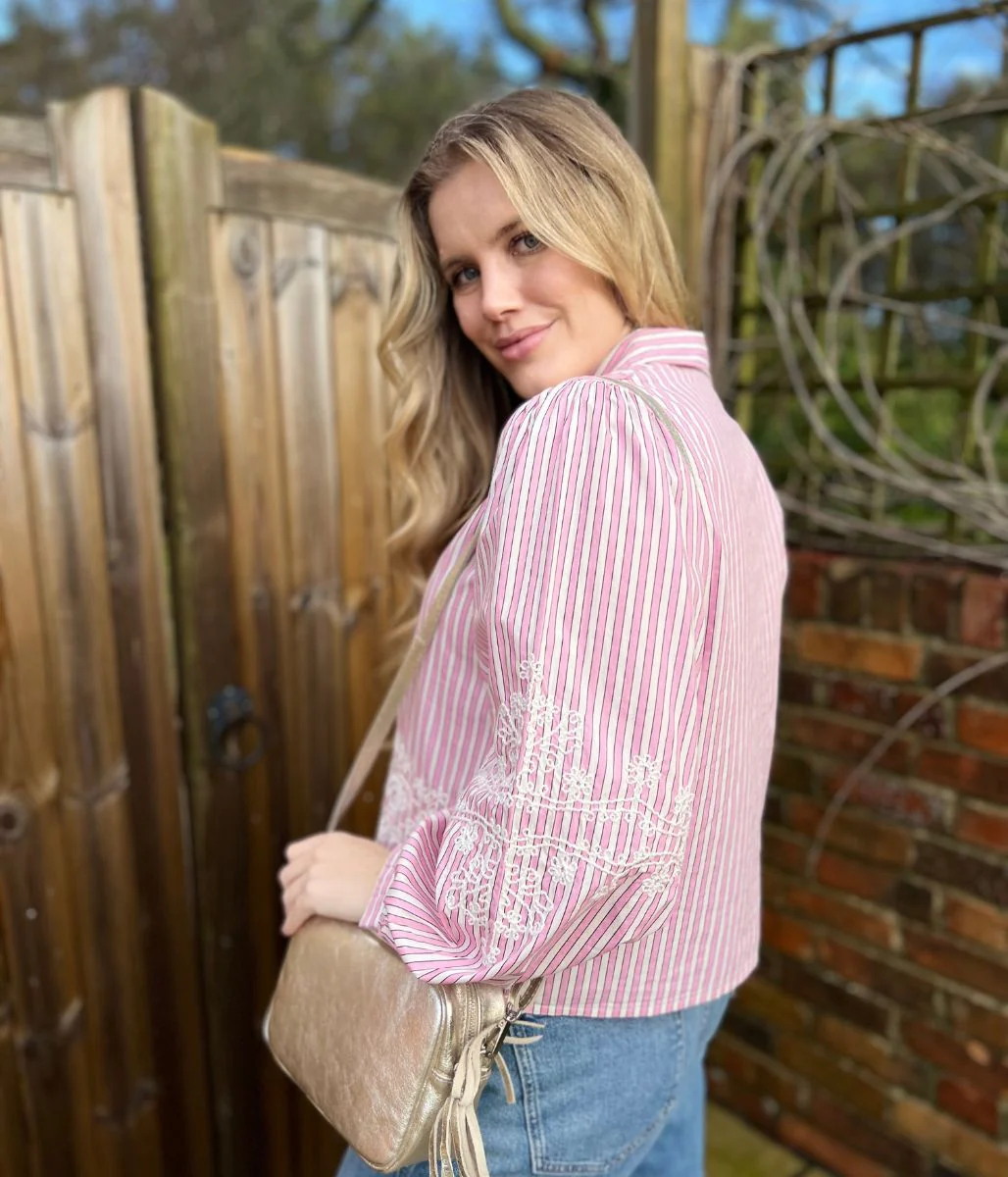 Pink Striped Embroidered Shirt - Image 7