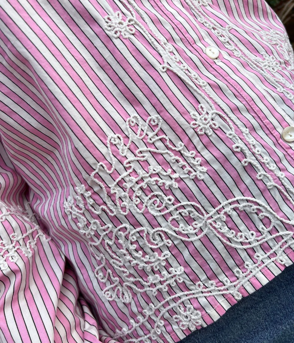 Pink Striped Embroidered Shirt - Image 9