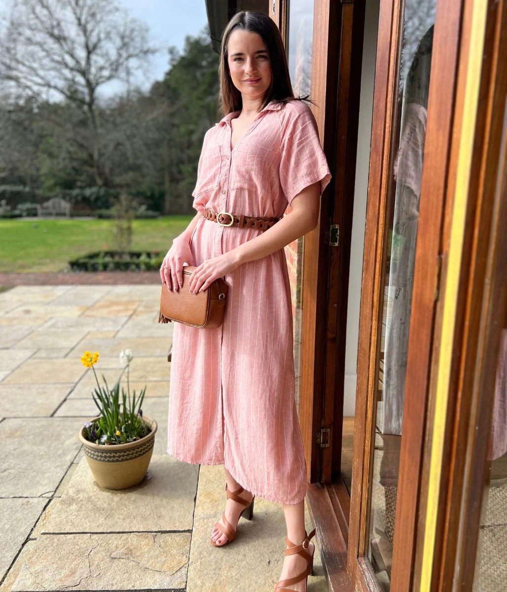 Pink Striped Linen Blend Shirt Dress - Image 7